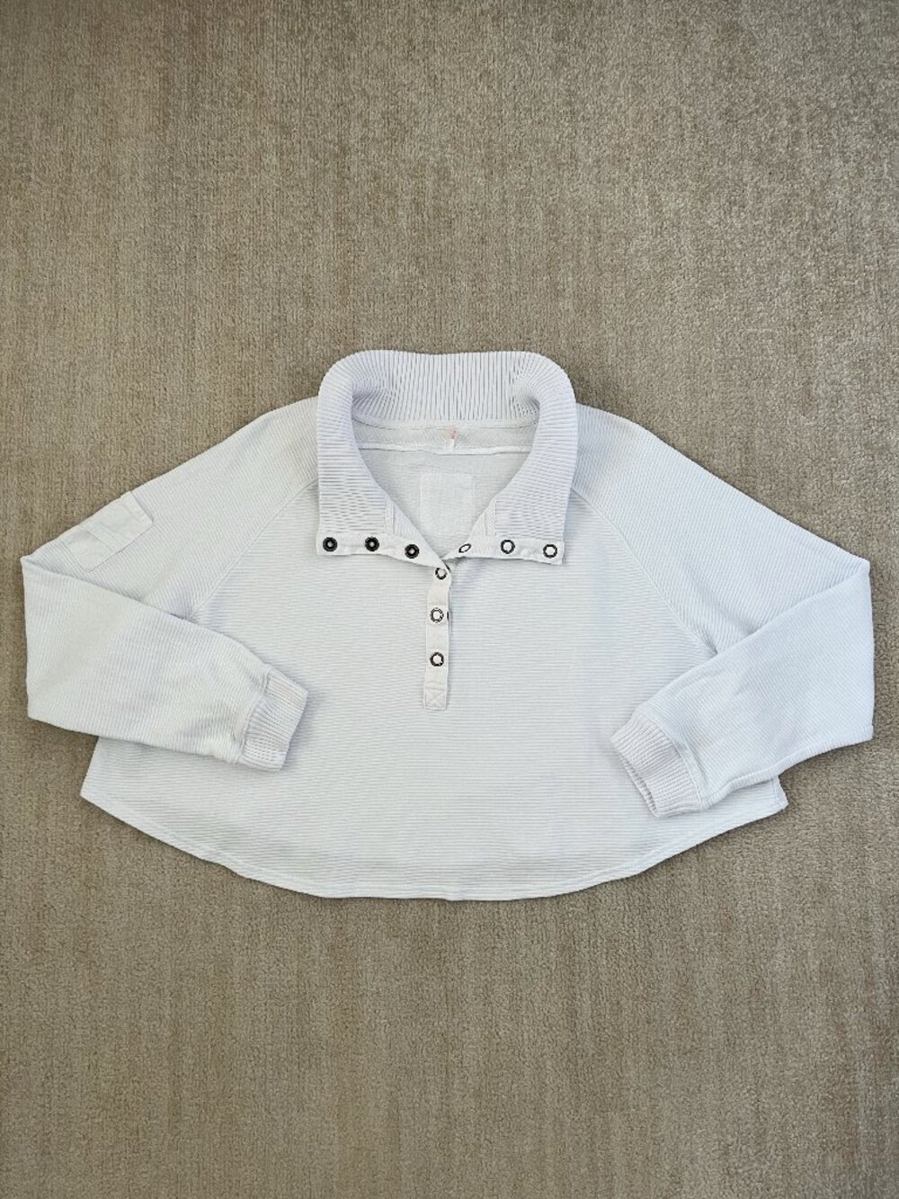 Free People Movement So Fly Henley Layer Ribbed Cropped Pullover White L Cotton